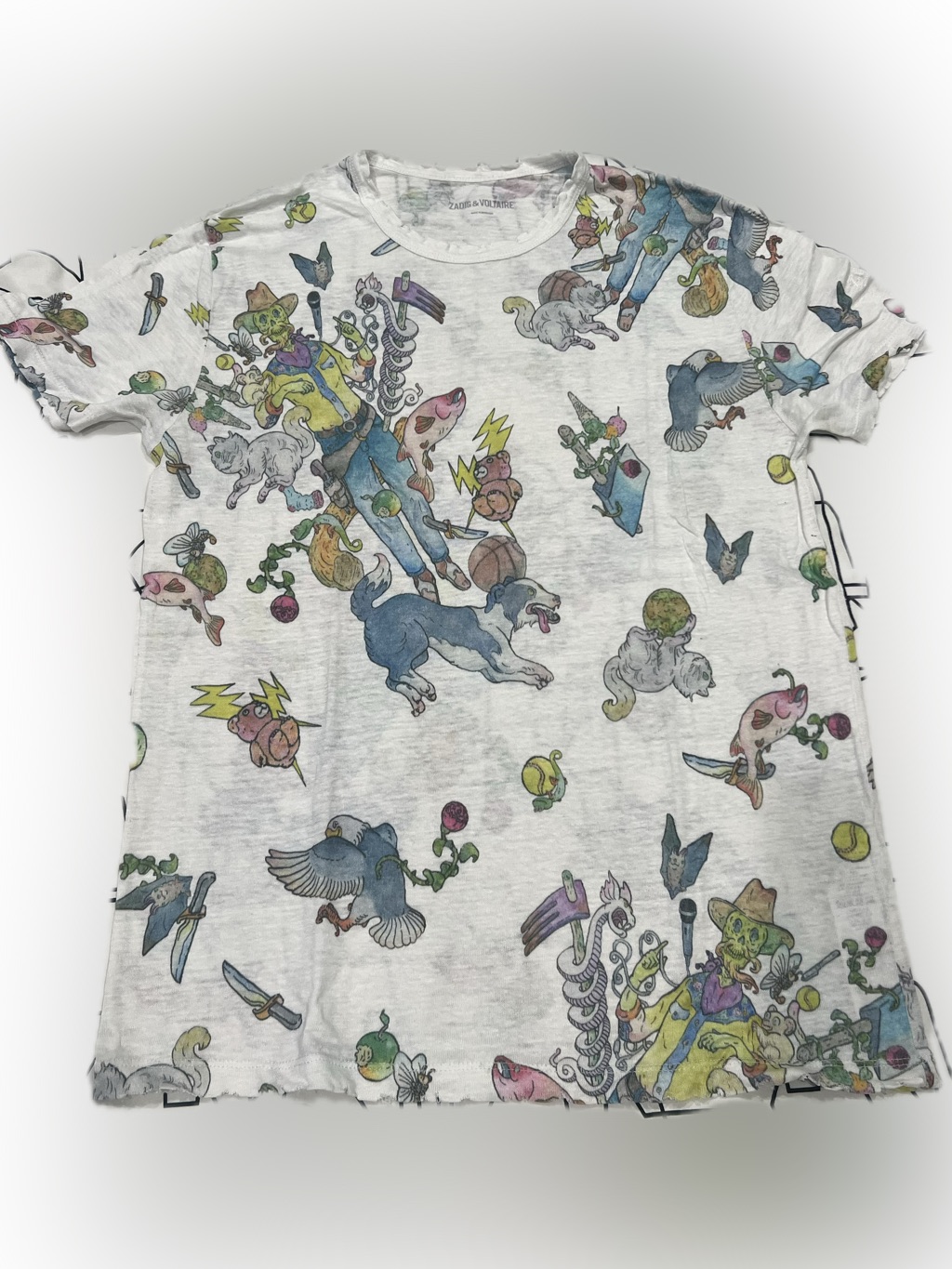 Zadig & Voltaire White Tee With Multicolor Animal & Character Print